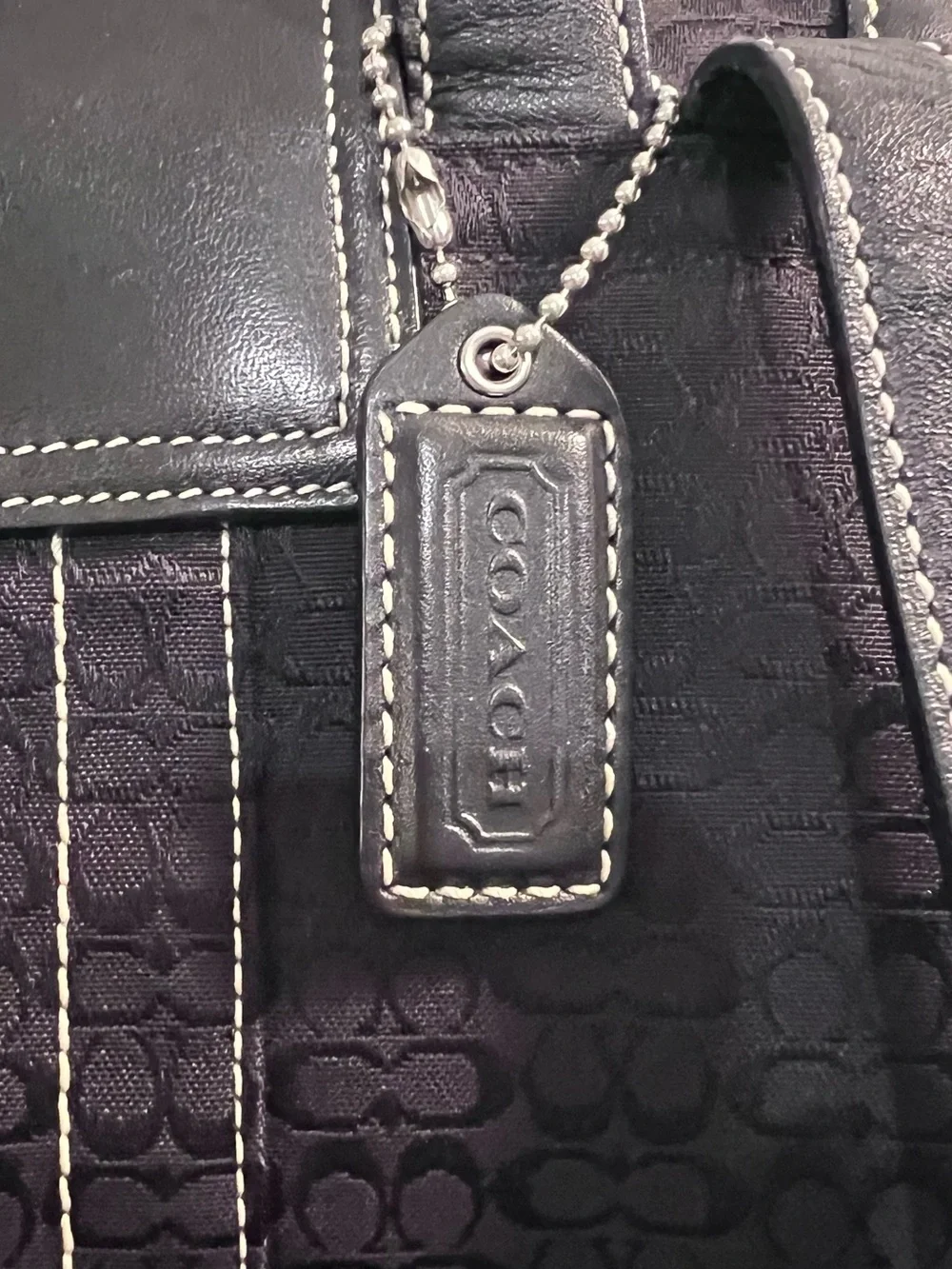 Coach Black Logo-Print Canvas & Leather Backpack with Silver Hardware